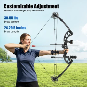 30-55 lbs Compound Bow Adjustable Draw with 3-Pin Sight 12 Arrows  Adults Right Hand