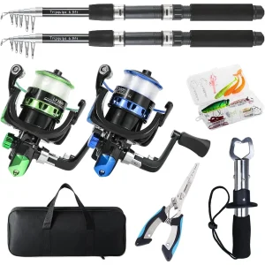 2PCS Telescopic Fishing Rod and Reel Combo with Fishing Pliers and Lip Gripper