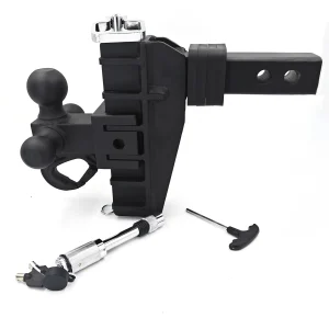 Adjustable Trailer Hitch with Hook, Tri-Ball Drop Hitch, Fits 2-Inch Receiver, 6 Inch Drop